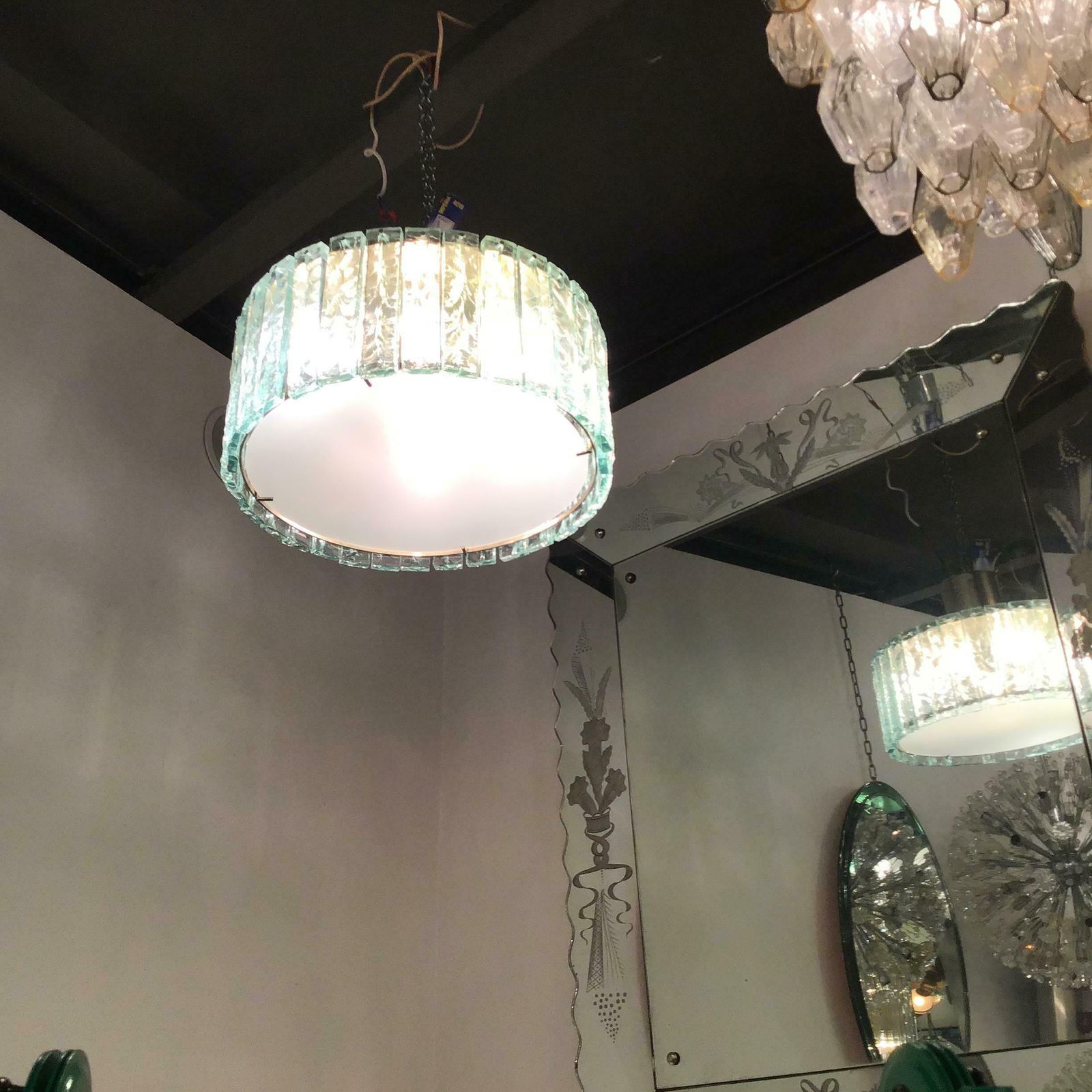 Max Ingrand Fontana Arte Chandelier Glass Metal Crome 1960 Italy photo buy