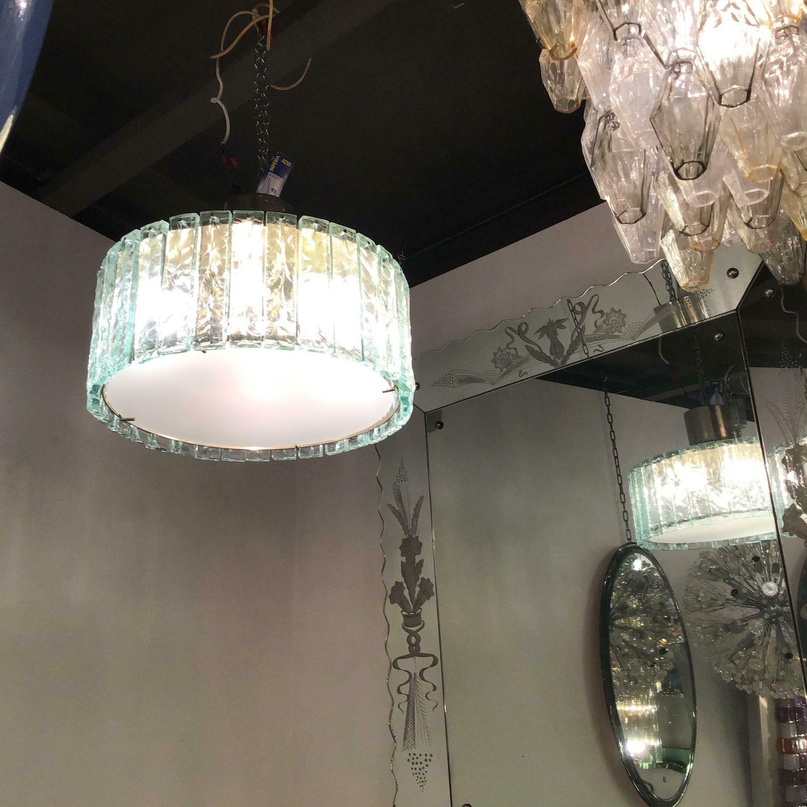 photo furniture Max Ingrand Fontana Arte Chandelier Glass Metal Crome 1960 Italy