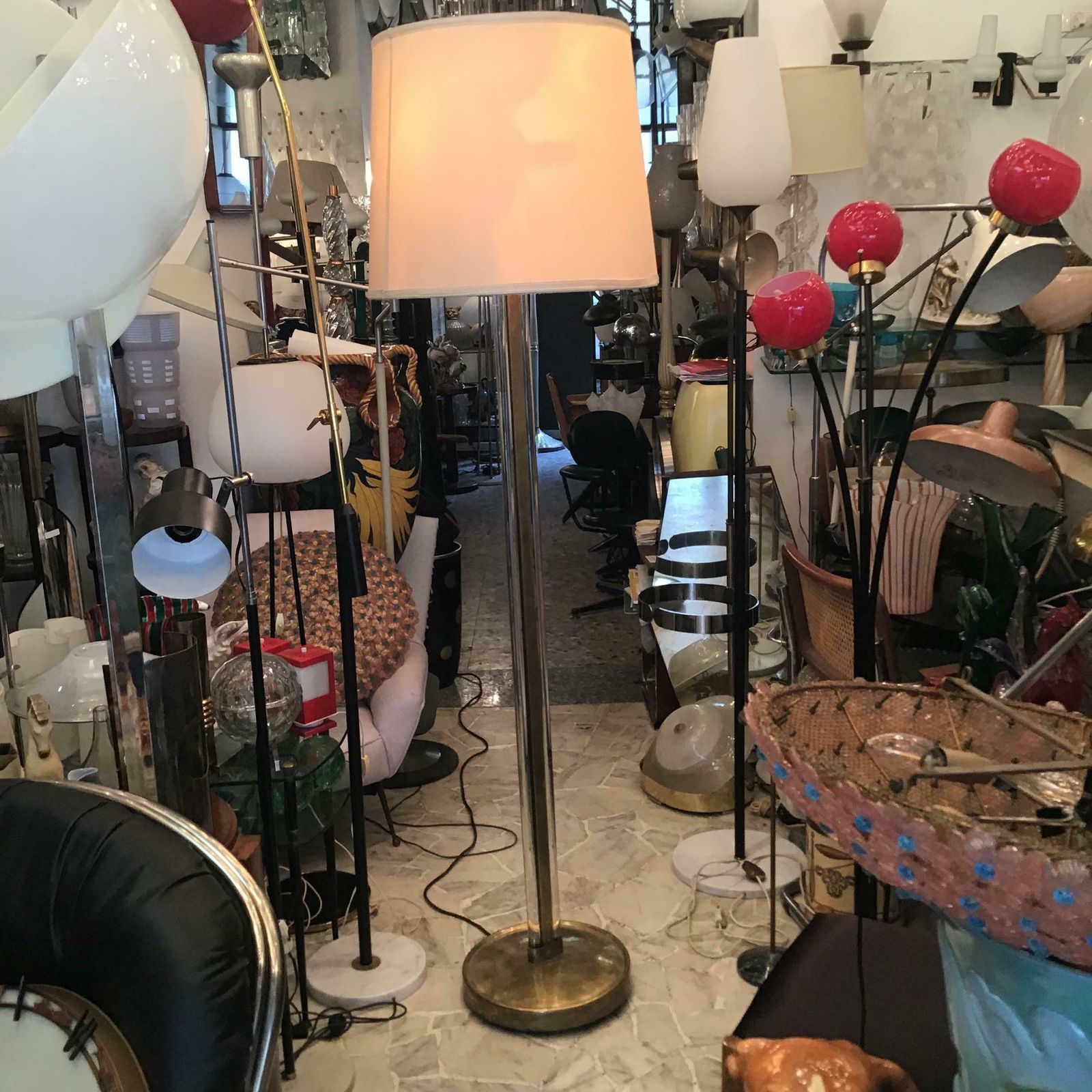 Fontana Arte Pietro Chiesa Floor Lamp Brass Glass Lampshade 1950 Italy photo for sale