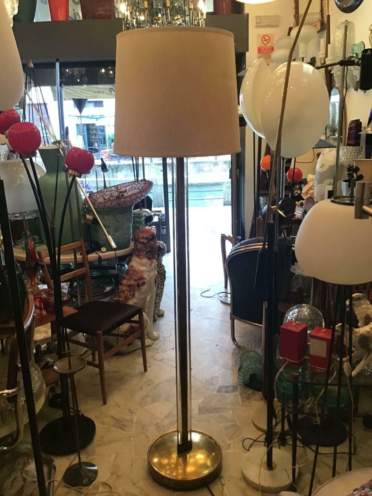 5236.0 Fontana Arte Pietro Chiesa Floor Lamp Brass Glass Lampshade 1950 Italy photo