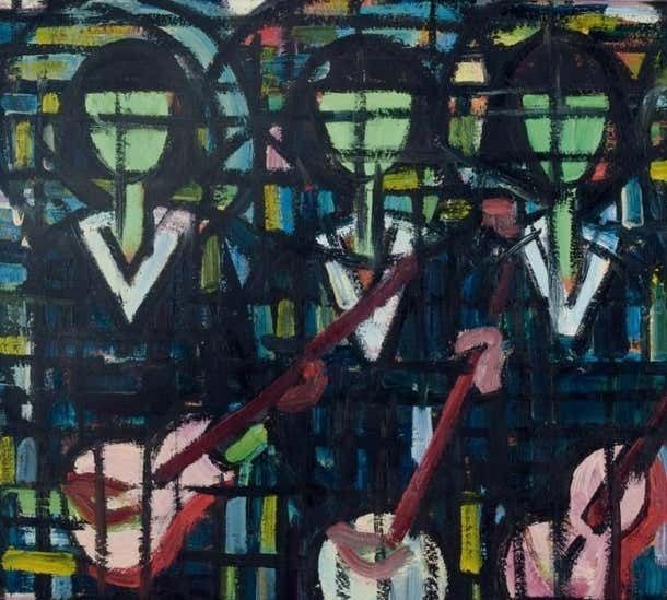 Scandinavian Painter Musicians Oil On Panel In Modernist Style 1970s photo for sale
