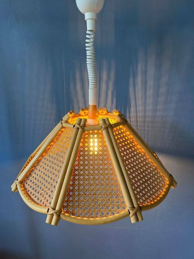 Rotan Hanglamp   Rattan Boho Armatuur   Bamboe Vintage Lamp photo furniture