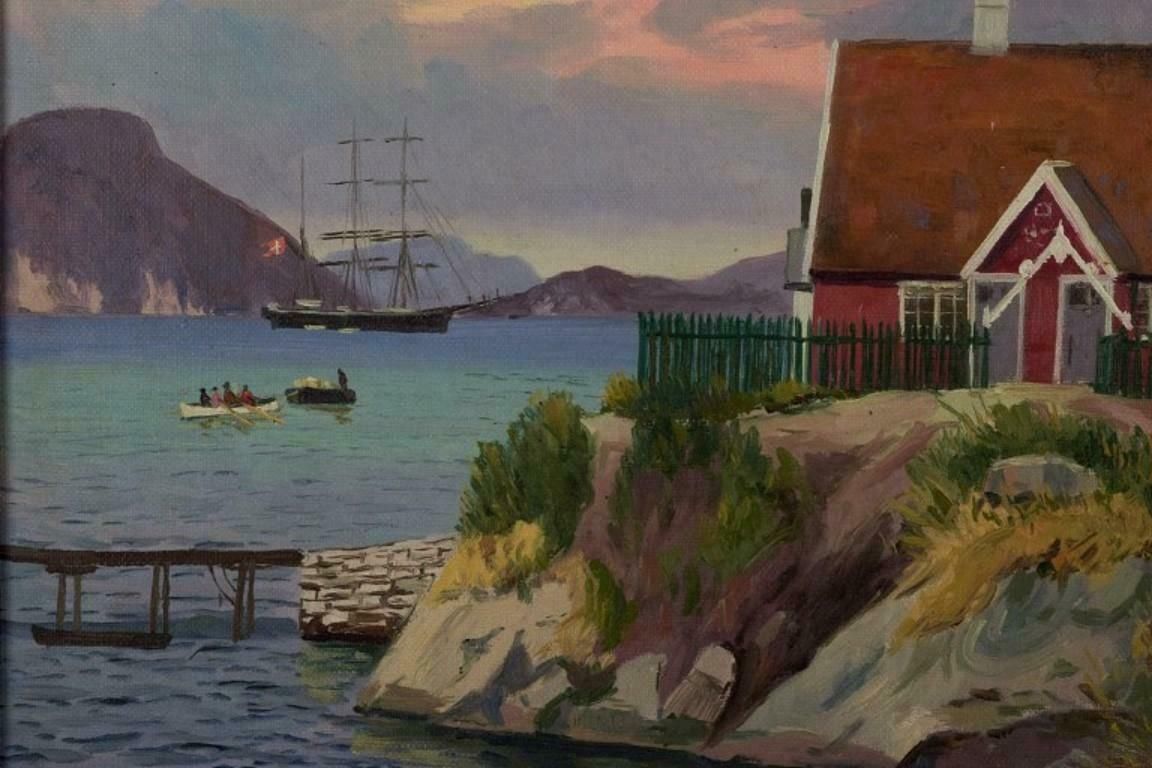 Emanuel Aage Petersen (1894 1948) Oil Painting On Canvas Greenlandic Village photo 1268.0