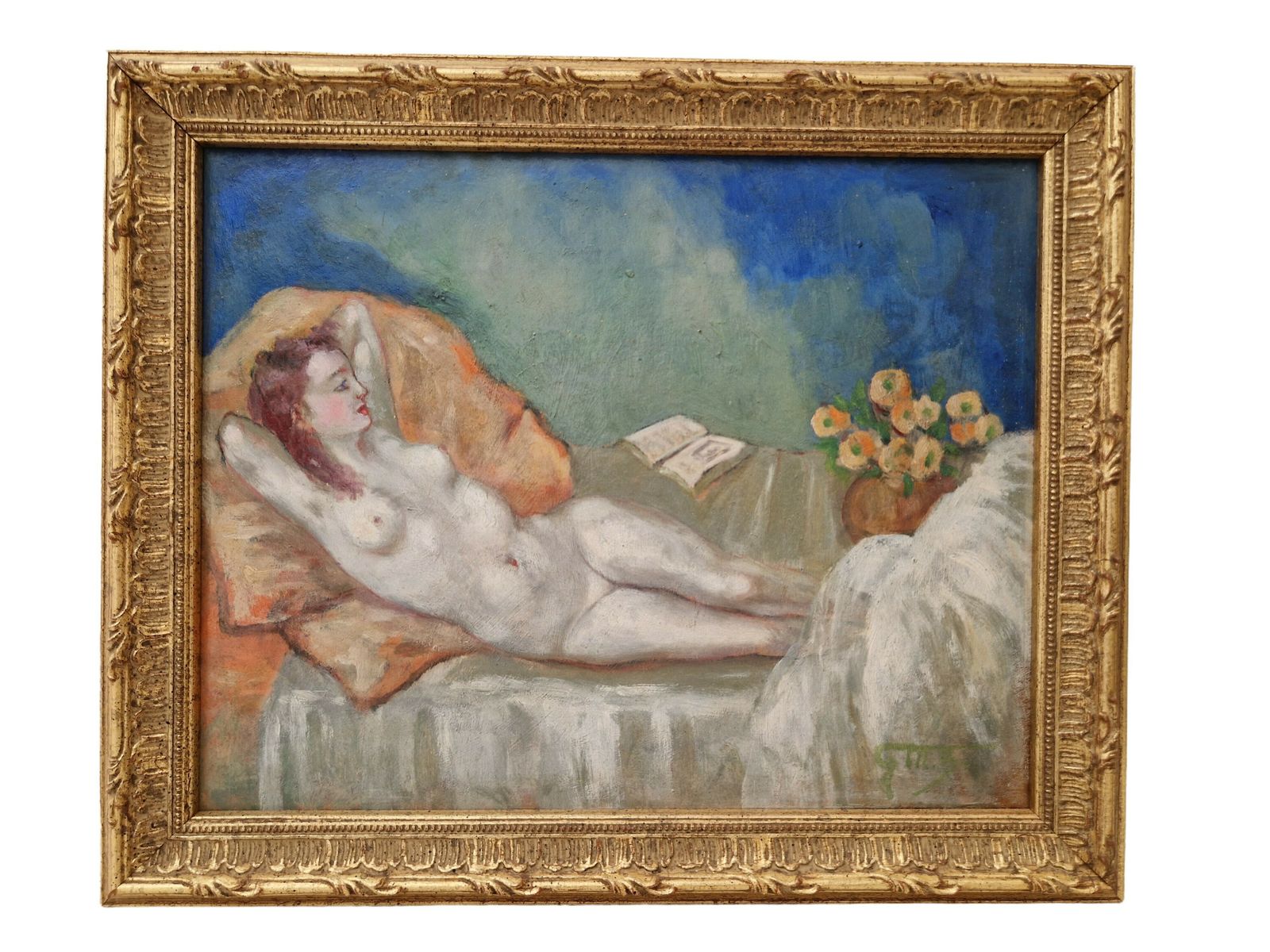 Germaine Marcel Beronneau Recling Nude Oil Painting, Framed.