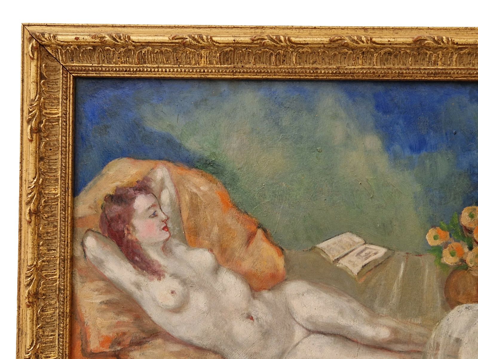 Germaine Marcel Beronneau Recling Nude Oil Painting, Framed. photo furniture