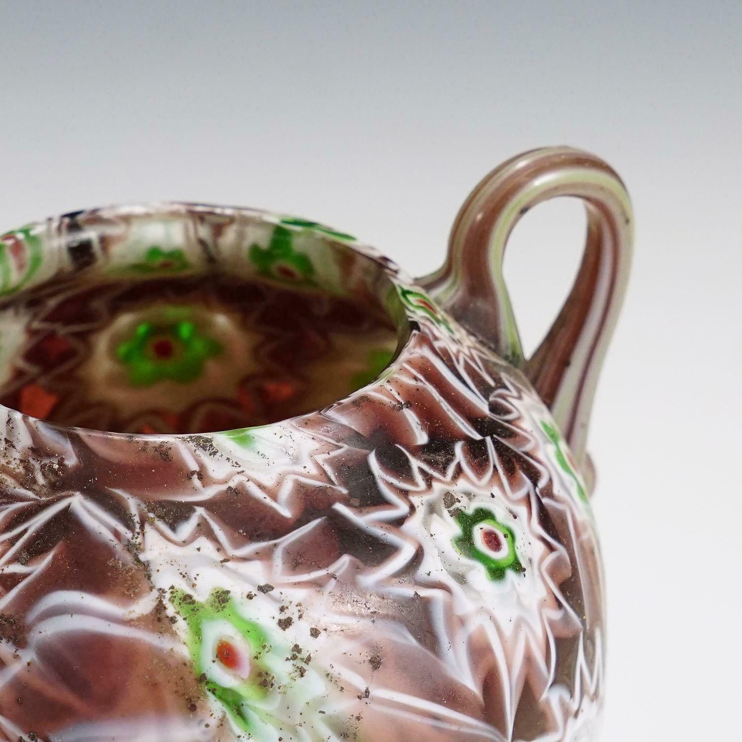 Antique Millefiori Vase In Purple, Green And White, Fratelli Toso Murano 1910 photo vinterior