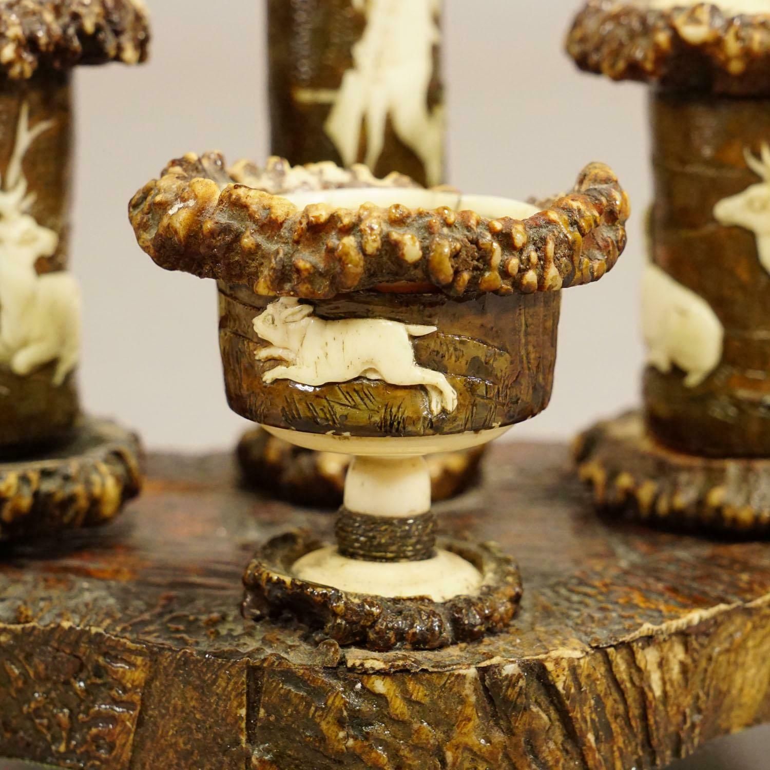 Rare Antler Desk Standish With Elaborate Carvings, Germany Ca. 1840 photo vinterior