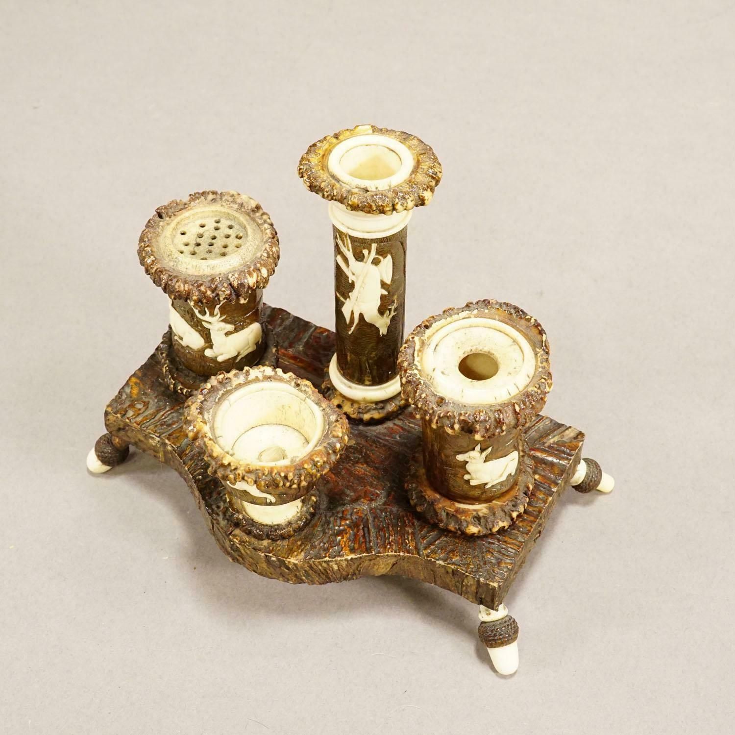 photo furniture Rare Antler Desk Standish With Elaborate Carvings, Germany Ca. 1840