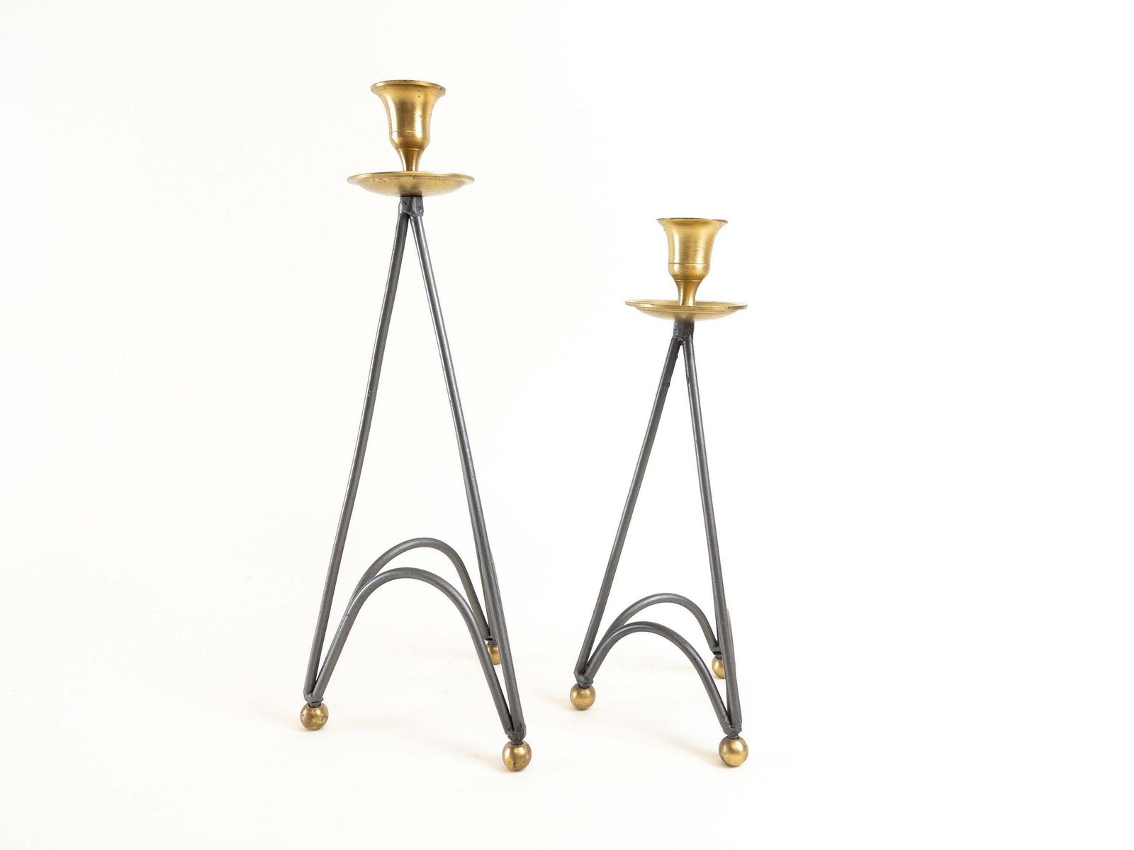 Pair Of Metal Candlestick Holders   Silver And Gold Candleholders   Set Of Postmodern Candle Holders photo for sale