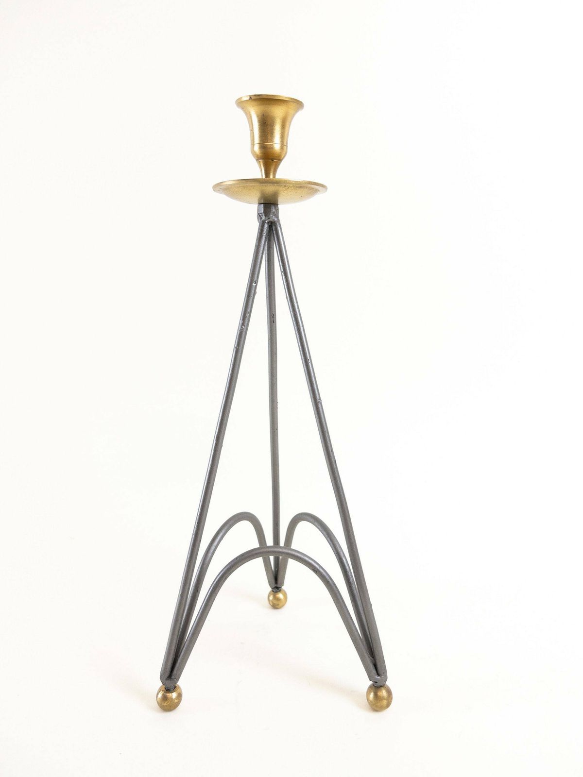 Pair Of Metal Candlestick Holders   Silver And Gold Candleholders   Set Of Postmodern Candle Holders photo 53.0