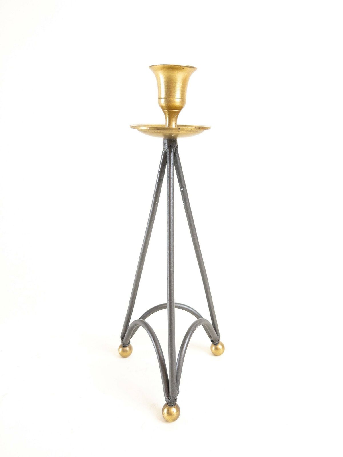 Pair Of Metal Candlestick Holders   Silver And Gold Candleholders   Set Of Postmodern Candle Holders photo vinterior
