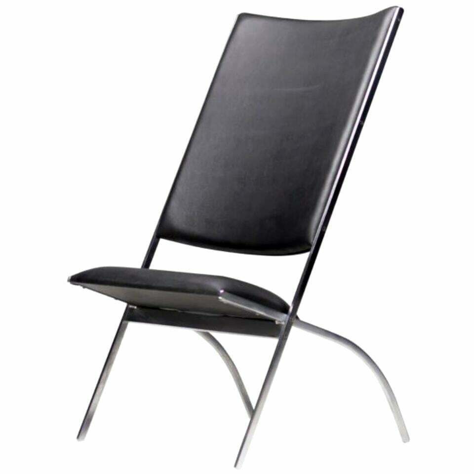 Gio Ponti Gabriella Folding Lounge Chair In Black Vynil By Pallucco 1991 Italy photo 3288.0
