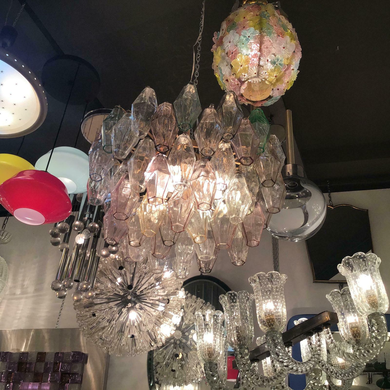 Venini Carlo Scarpa Chandelier Poliedri Murano Glass Iron 1955 Italy photo furniture