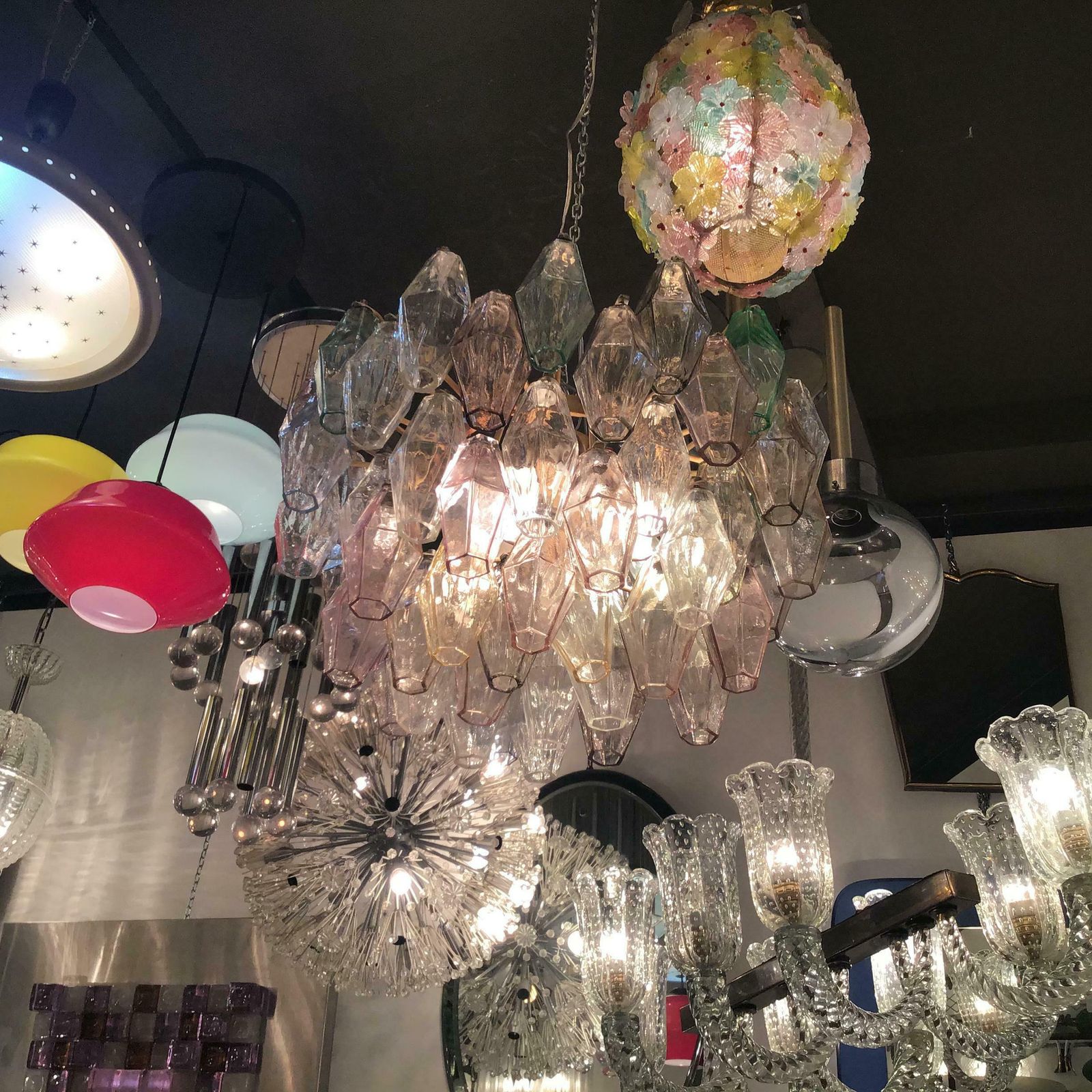 Venini Carlo Scarpa Chandelier Poliedri Murano Glass Iron 1955 Italy photo for sale