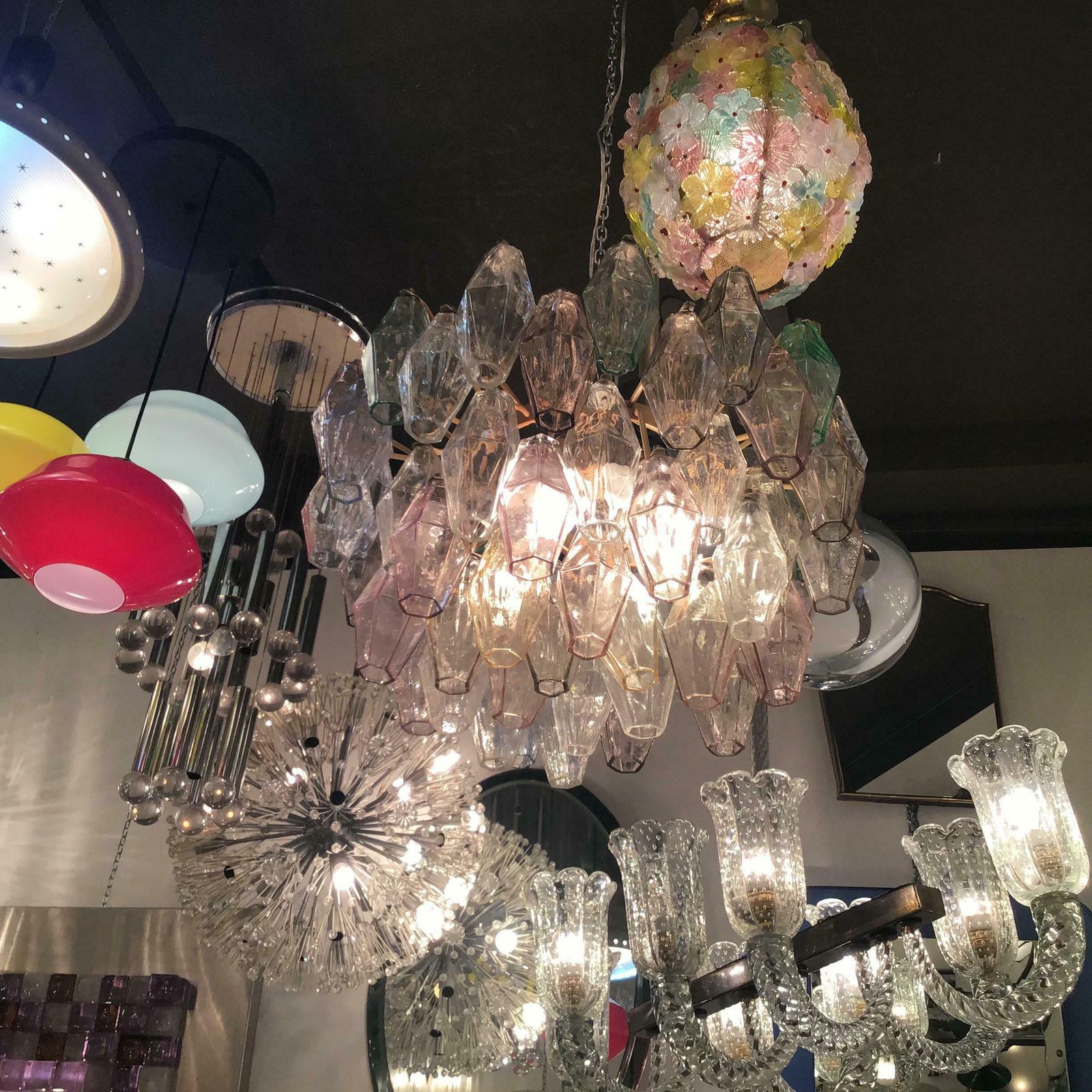 Lighting Venini Carlo Scarpa Chandelier Poliedri Murano Glass Iron 1955 Italy photo