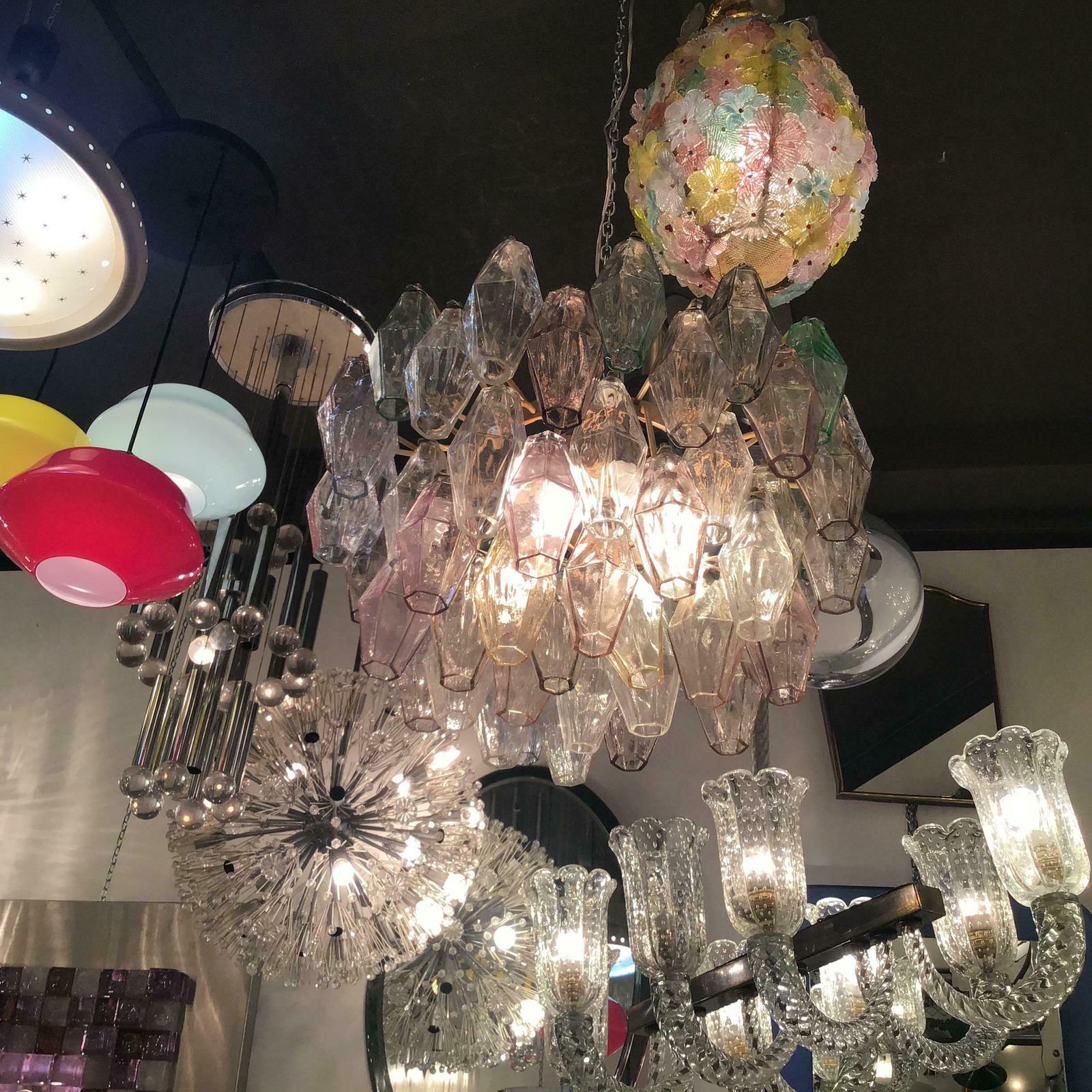 3927.0 Venini Carlo Scarpa Chandelier Poliedri Murano Glass Iron 1955 Italy photo