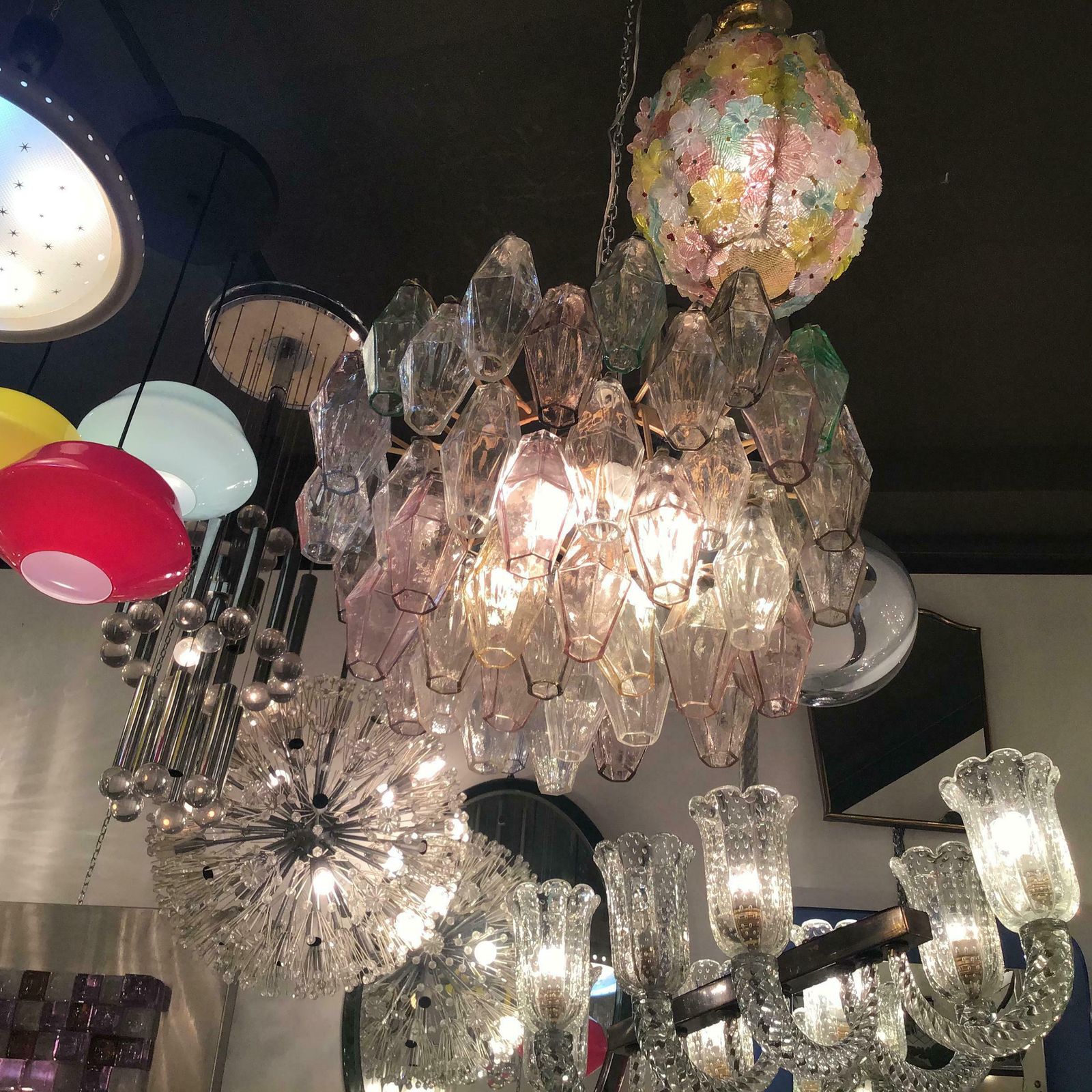photo buy Venini Carlo Scarpa Chandelier Poliedri Murano Glass Iron 1955 Italy