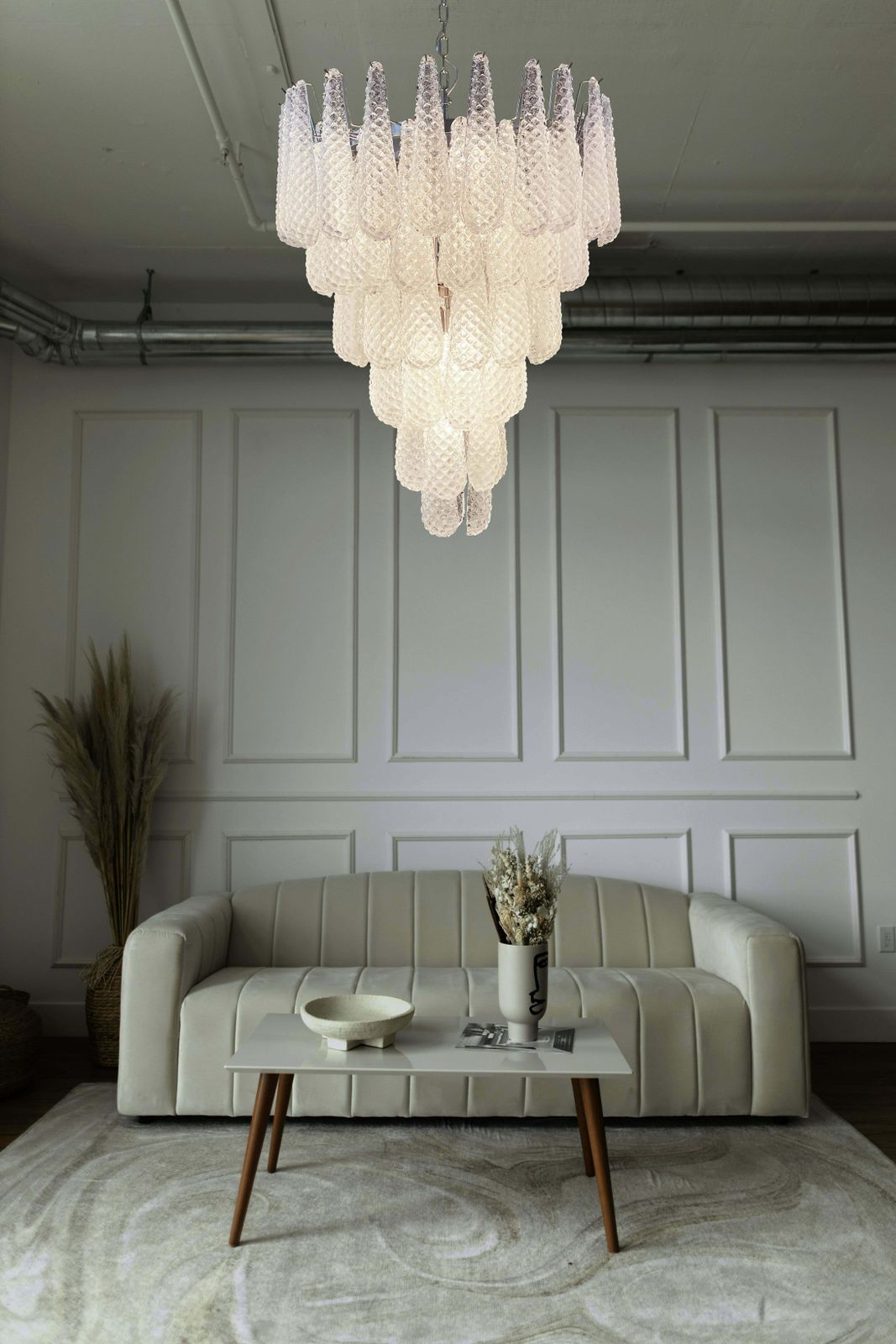 Magnificent Italian Vintage Murano Glass Chandelier  75 Glass Petals Drop photo vinterior