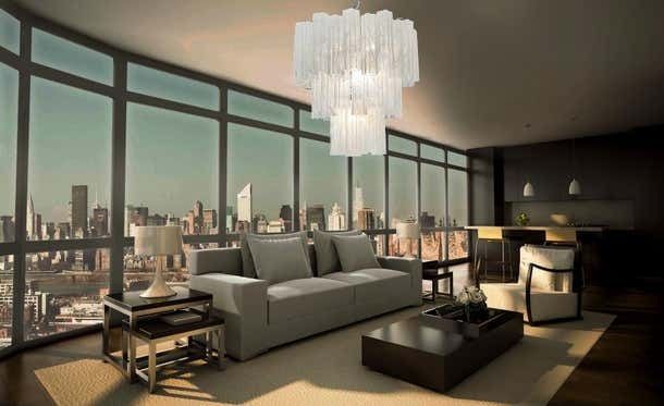 Beautiful Big Three Tier Murano Glass Tube Chandeliers White Albaster photo furniture
