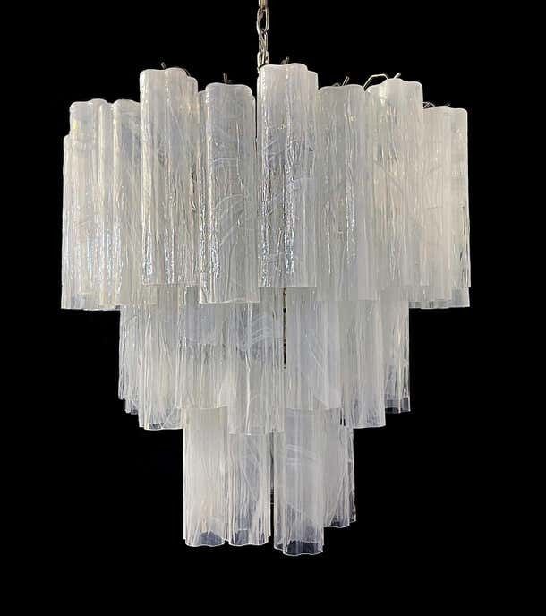 Beautiful Big Three Tier Murano Glass Tube Chandeliers White Albaster photo Lighting