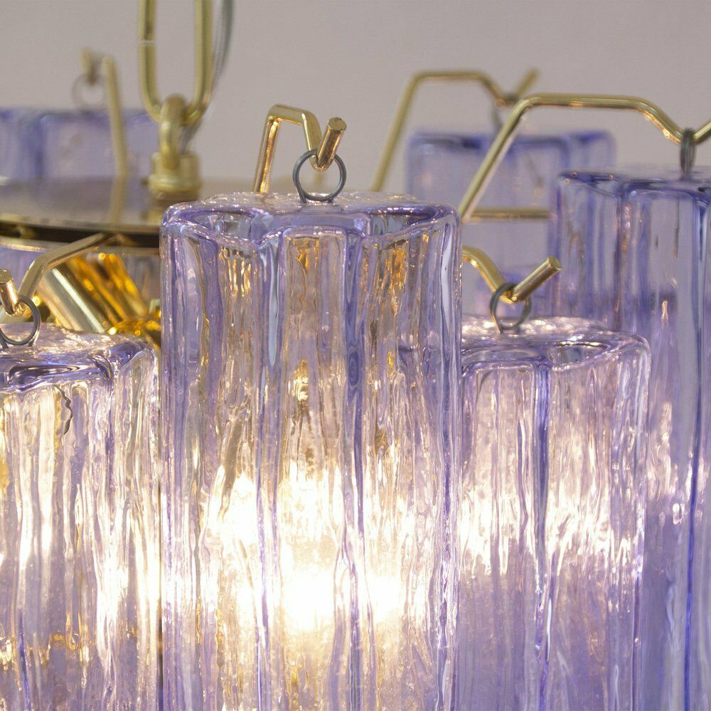 photo for sale Chandelier With Blue Purple Murano Glass Cylinders, Italy, 1990s
