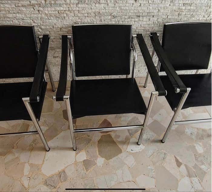 3 Armchairs Mod. Lc 1 1970s Le Corbusier   Cassina  Made In Italy photo for sale