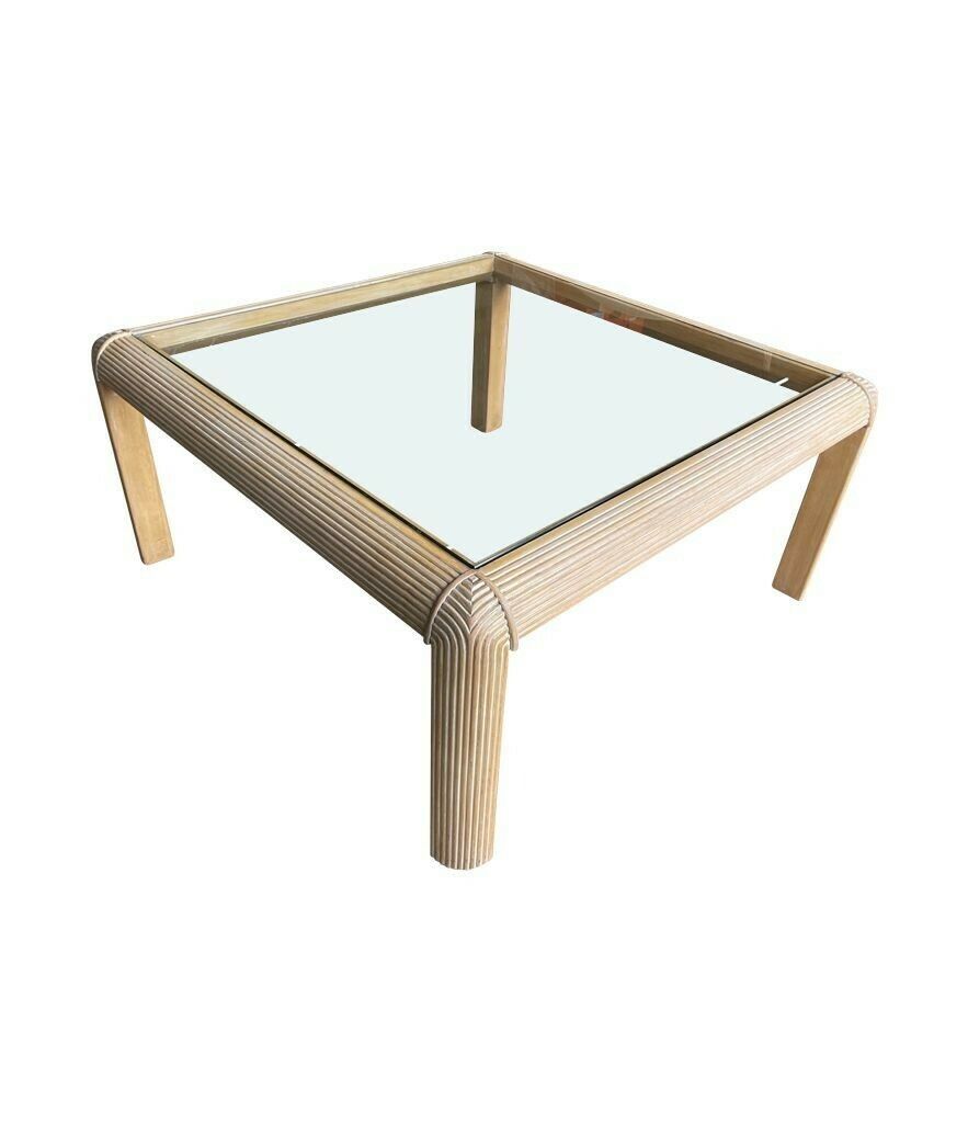 A Large Square 1980s Italian Pencil Reed Bamboo Coffee Table In The Style Of Vivai Del Sud