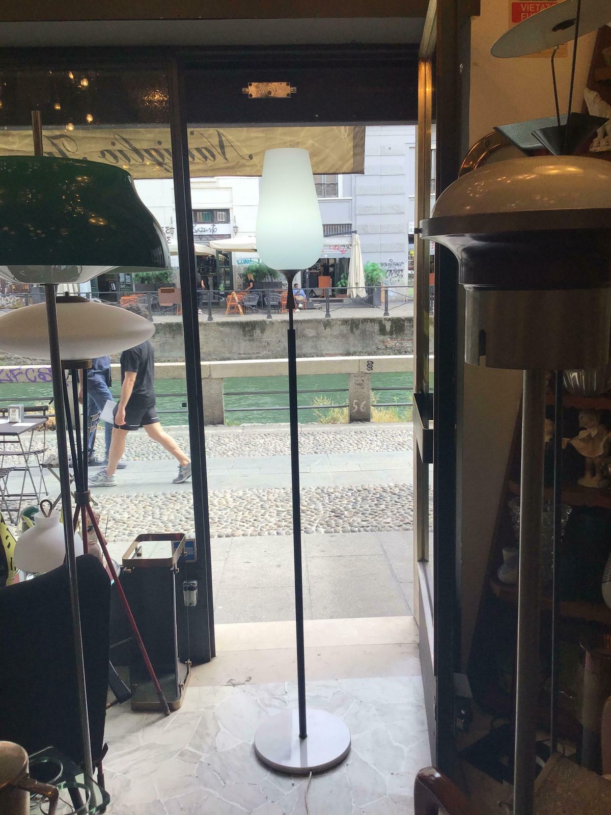 Arredoluce Angelo Lelii Floor Lamp Opaline Glass Brass Marble, 1953, Italy photo vinterior