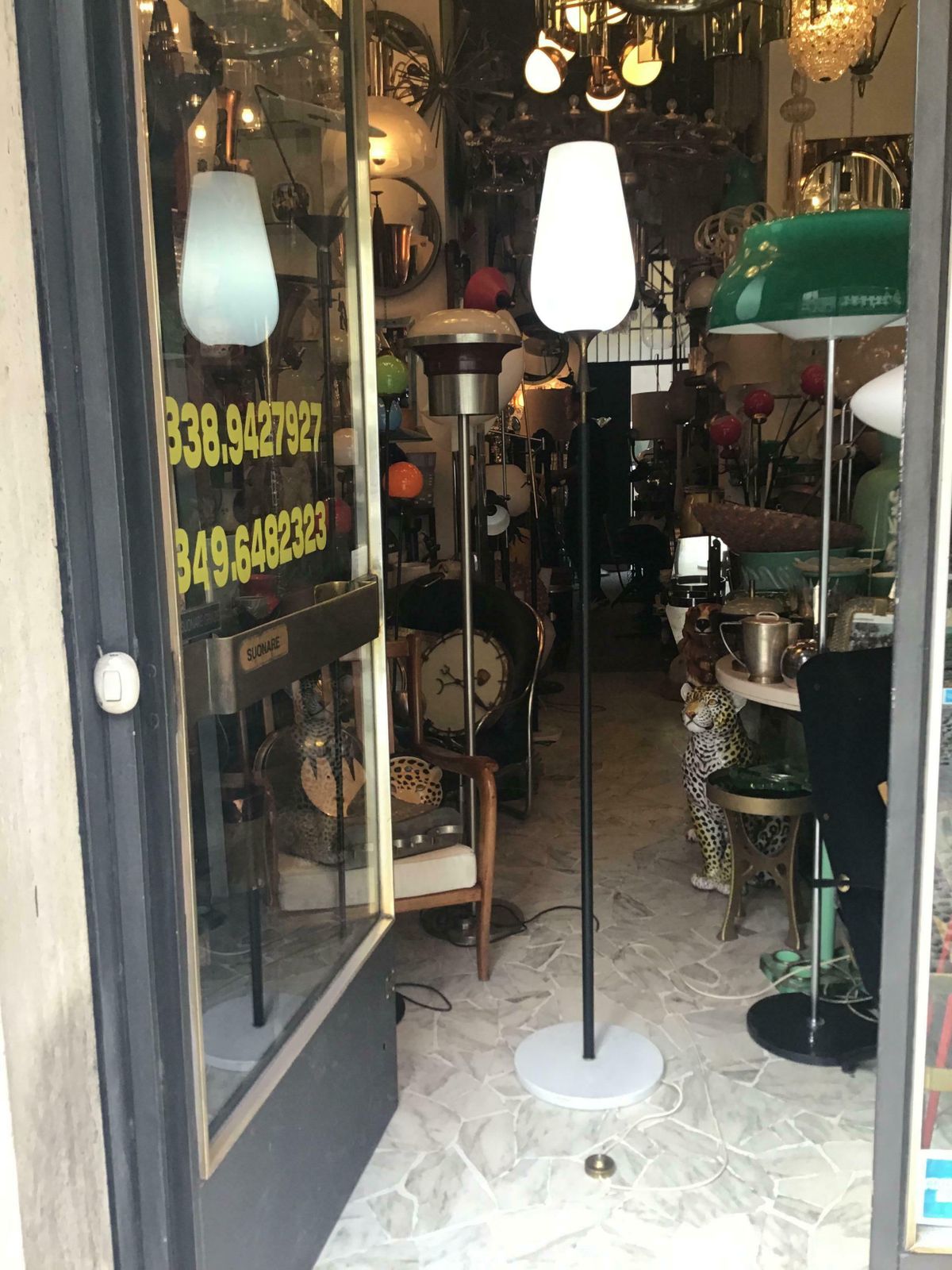 Lighting Arredoluce Angelo Lelii Floor Lamp Opaline Glass Brass Marble, 1953, Italy photo