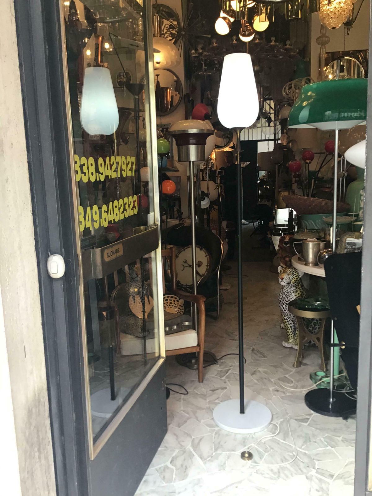 5236.0 Arredoluce Angelo Lelii Floor Lamp Opaline Glass Brass Marble, 1953, Italy photo