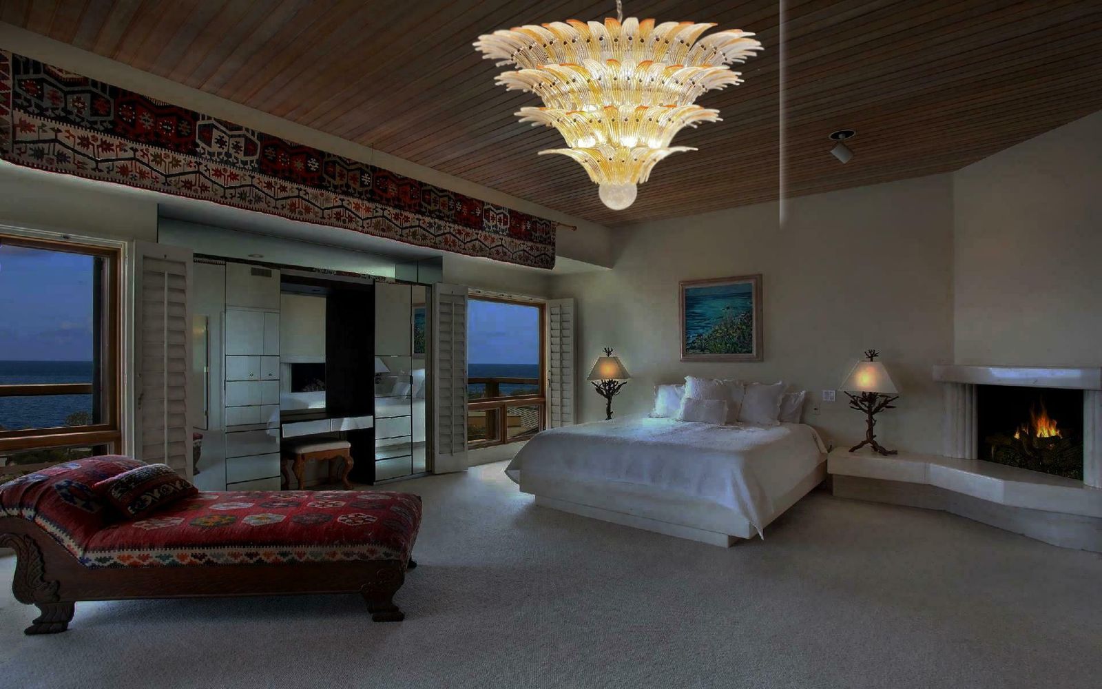 Amazing Palmette Ceiling Lights   Four Levels, 163 Amber And Transparent Glasses photo furniture
