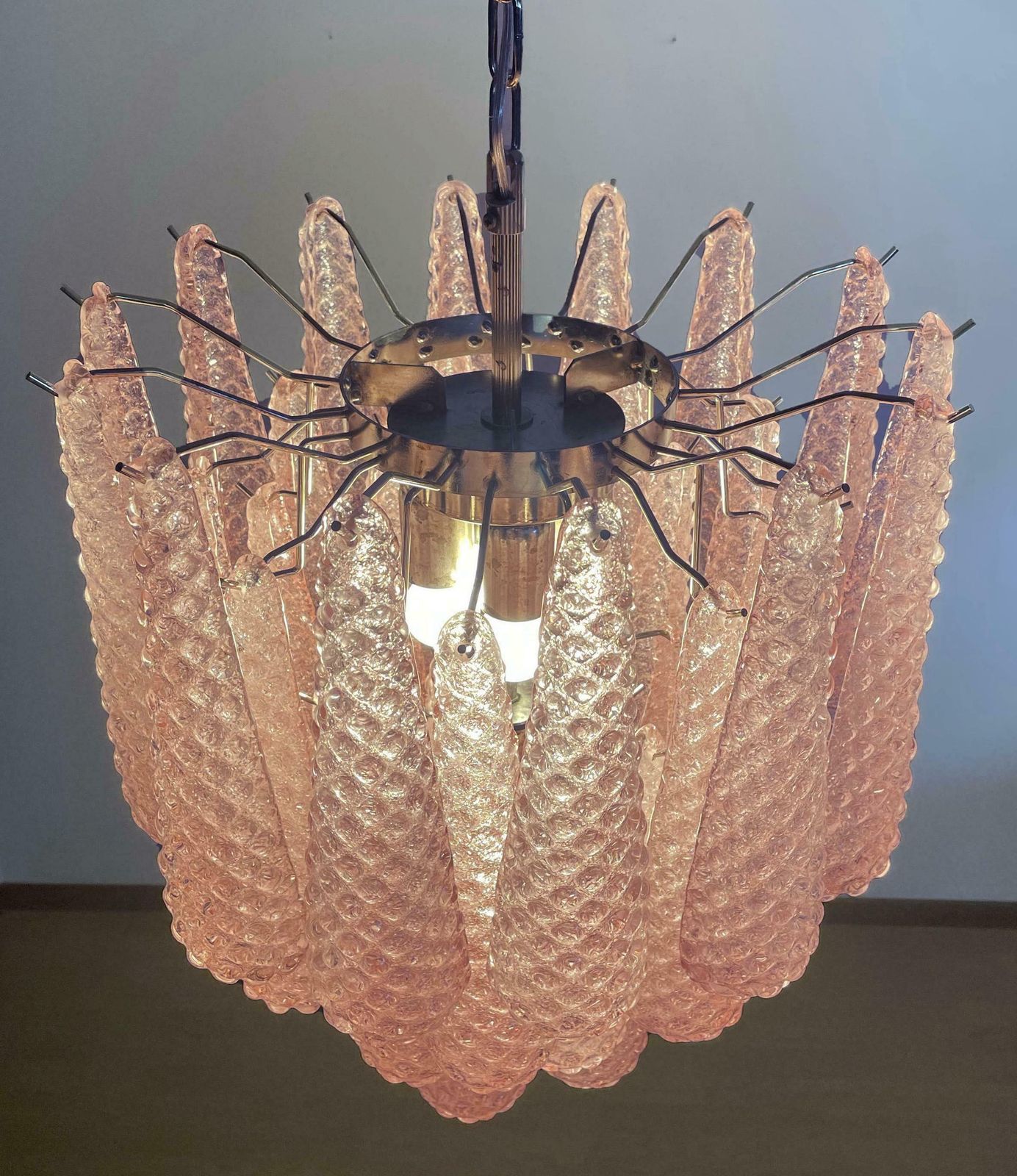 Lighting Pair Fabulous Glass Pink Petal Chandeliers, Murano photo