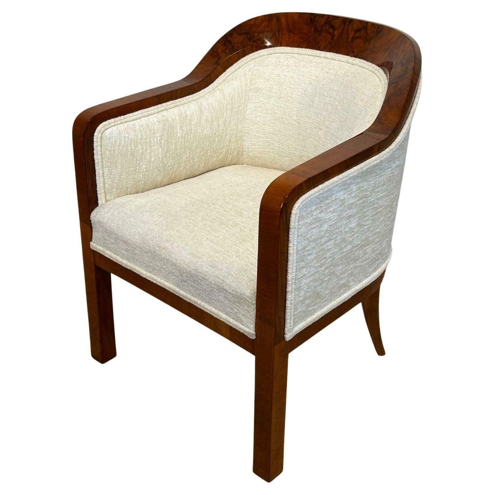 Biedermeier Bergere Chair, Walnut, Creme Velvet, Austria Circa 1840