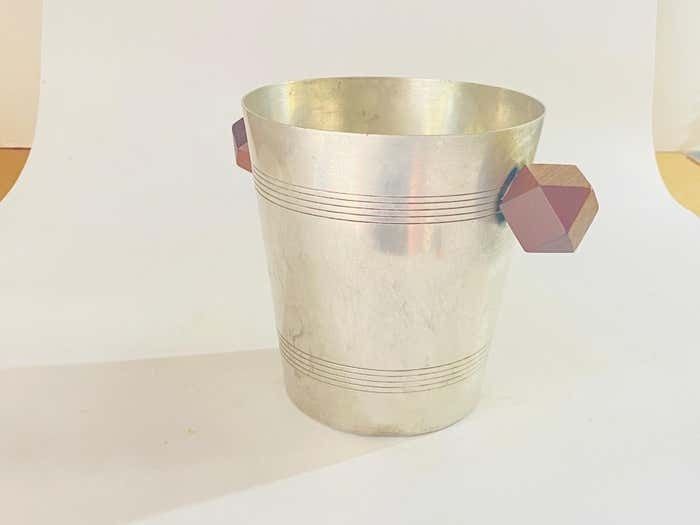photo for sale Ice Bucket In Sylver Metal, France 1930 Sylvered Color With Wood Handles