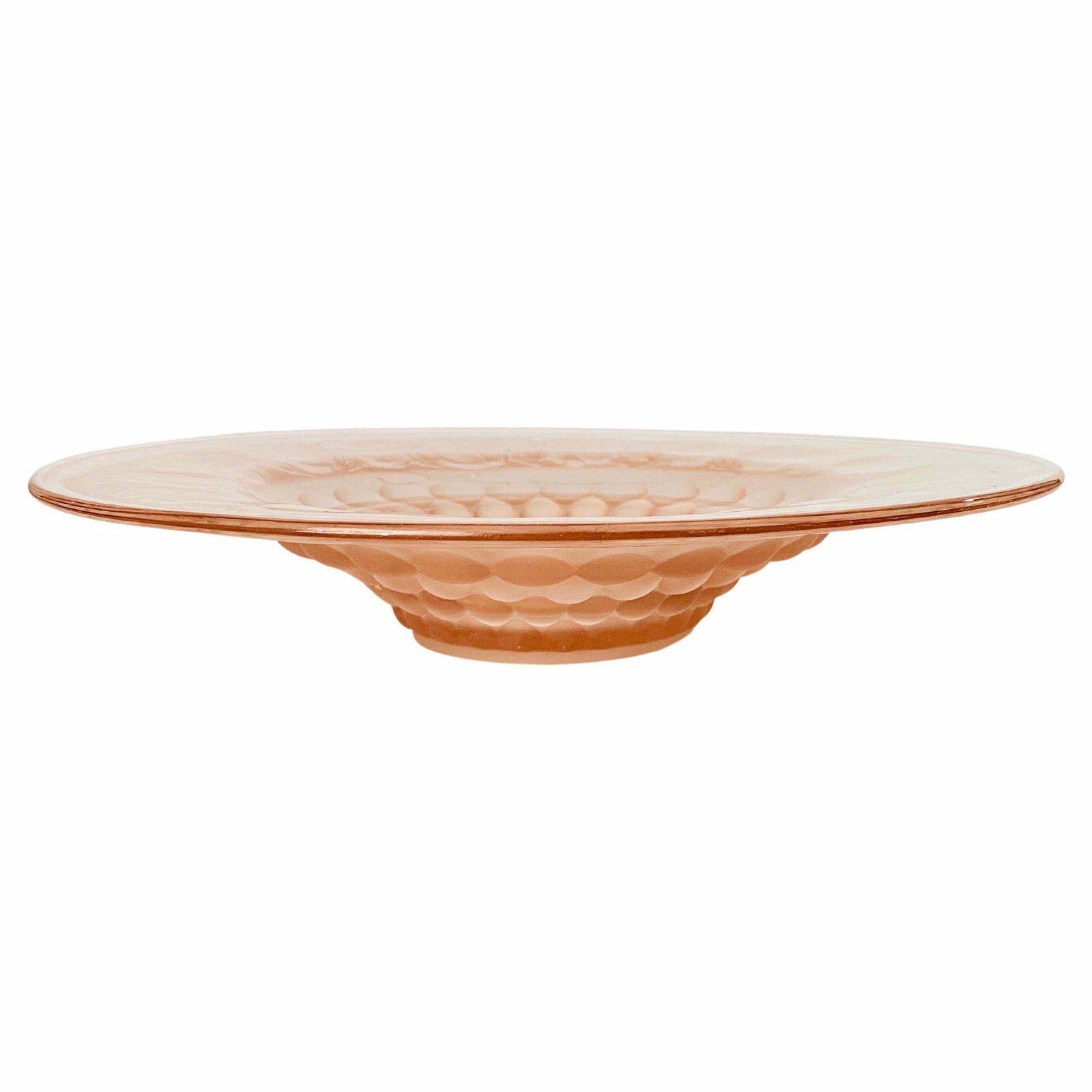 Art Deco Glass Dish / Vide Poche With Pink Glass Rond Pattern France, Circa 1940