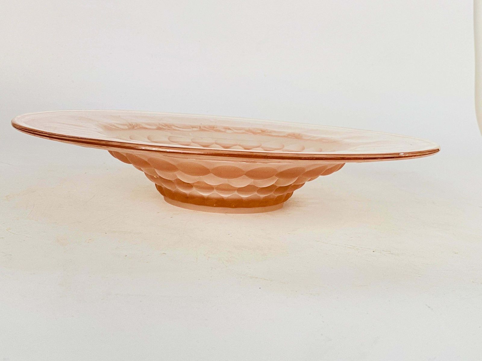 Home Decor Art Deco Glass Dish / Vide Poche With Pink Glass Rond Pattern France, Circa 1940 photo