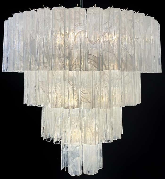 Elegant Big Vintage Murano Glass Tiered Chandeliers, 78 Alabaster White Glasses photo 5157.0