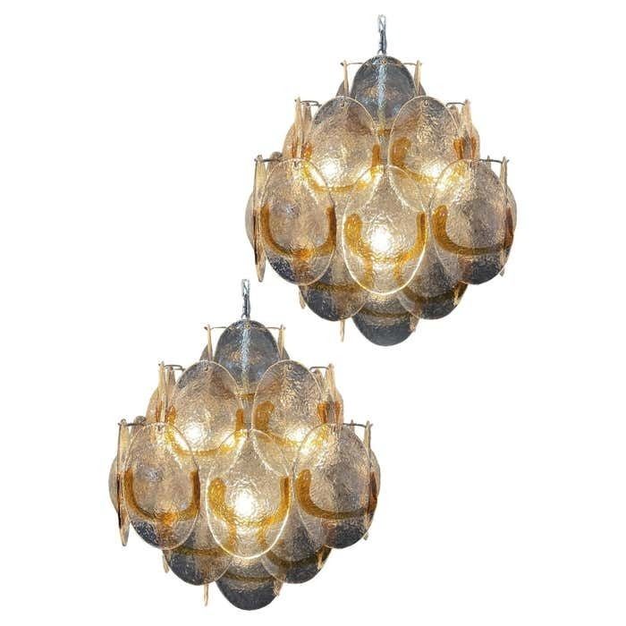 Amazing Vintage Italian Murano Chandeliers   36 Amber Shells