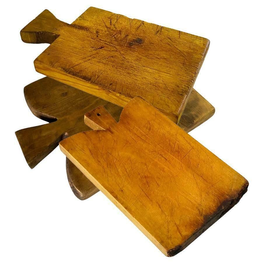 Wooden Chopping Set Of 3 Old Patina, Brown Color French, 20th Century