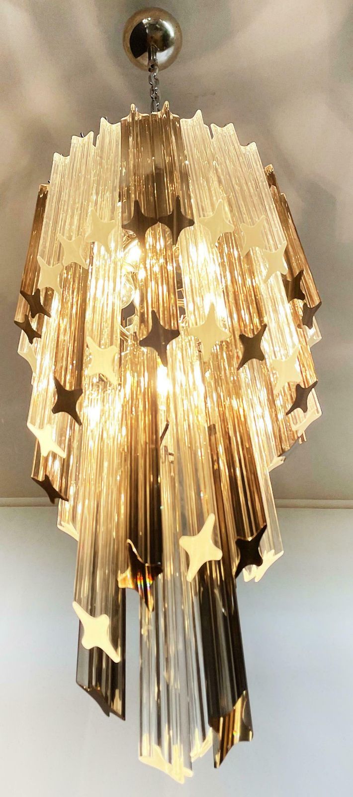 Sophisticated Murano Chandelier – 54 Quadriedri Prisms Transparent And Smoked photo 1641.0