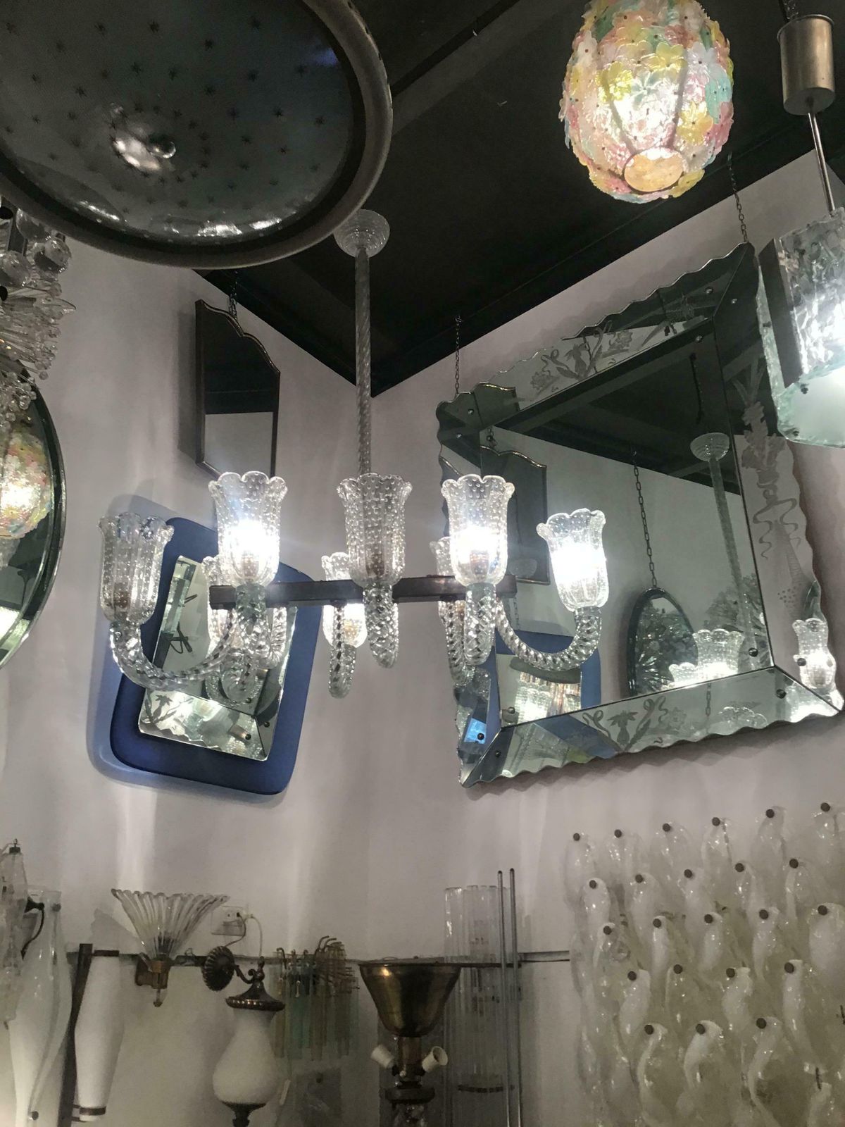 Barovier And Toso Chandelier Murano Glass Brass Iron 1940 Italy photo furniture