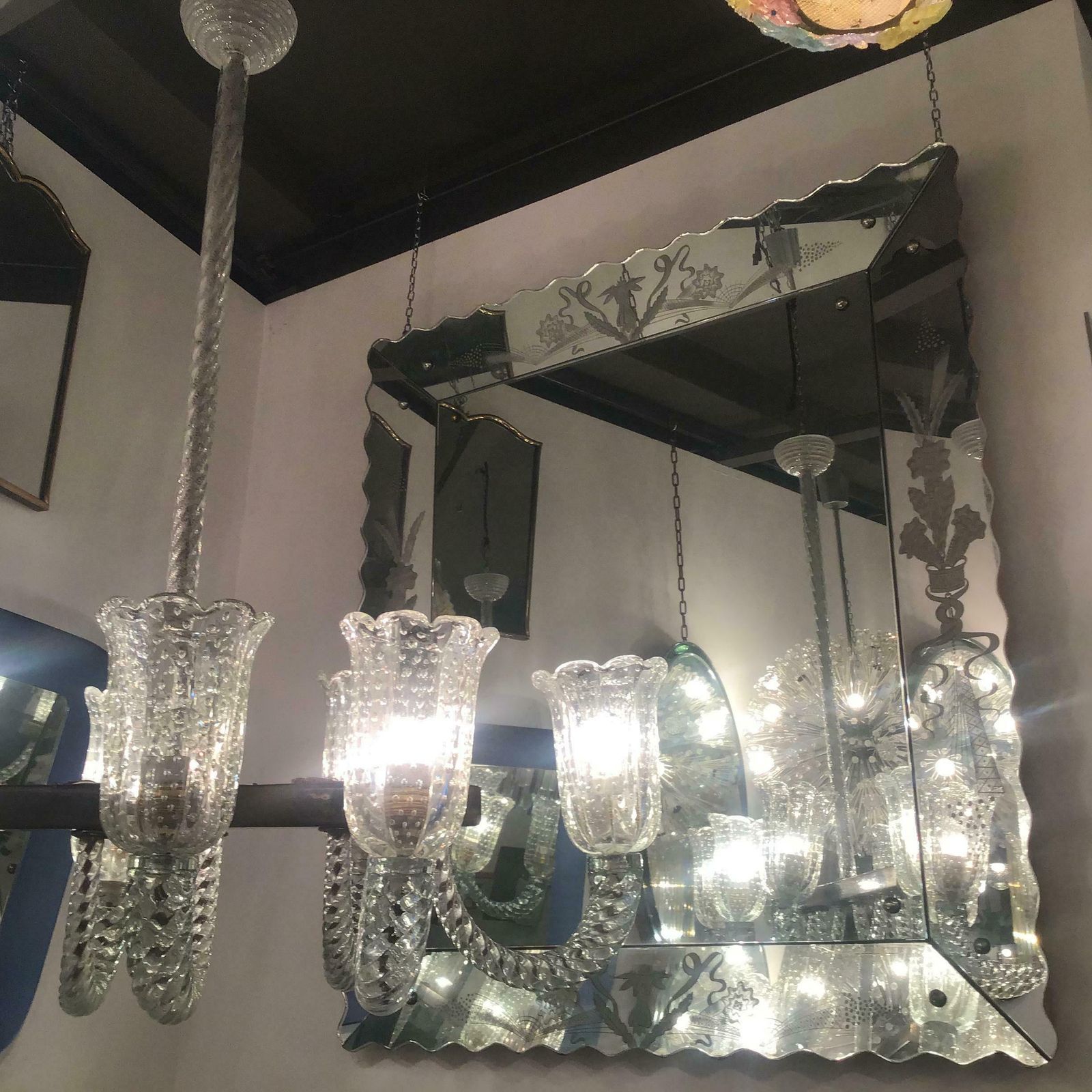5643.0 Barovier And Toso Chandelier Murano Glass Brass Iron 1940 Italy photo