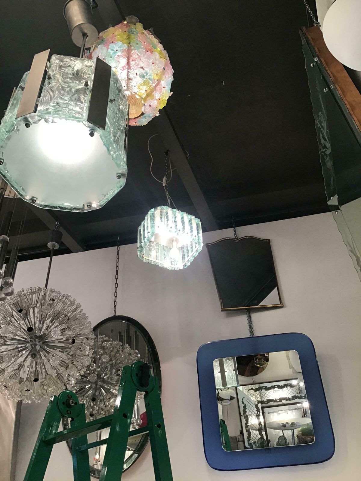 Fontana Arte Chandelier Glass Hammered Metal Chrome 1950 Italy photo Lighting