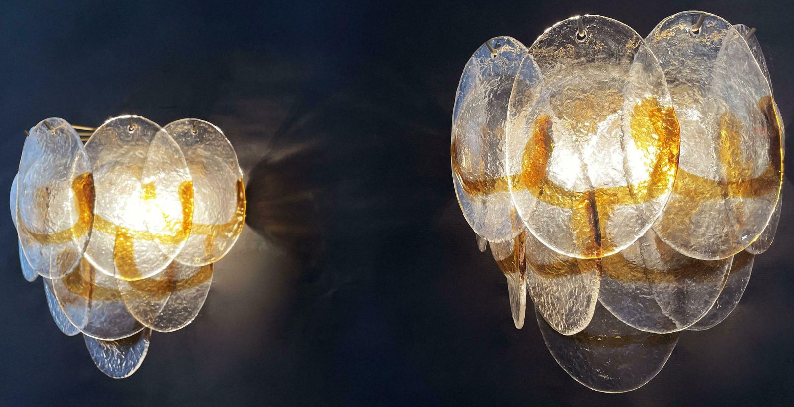 Amazing Pair Of Vintage Italian Murano Wall Lights  Trasparent And Amber Glass photo 860.0