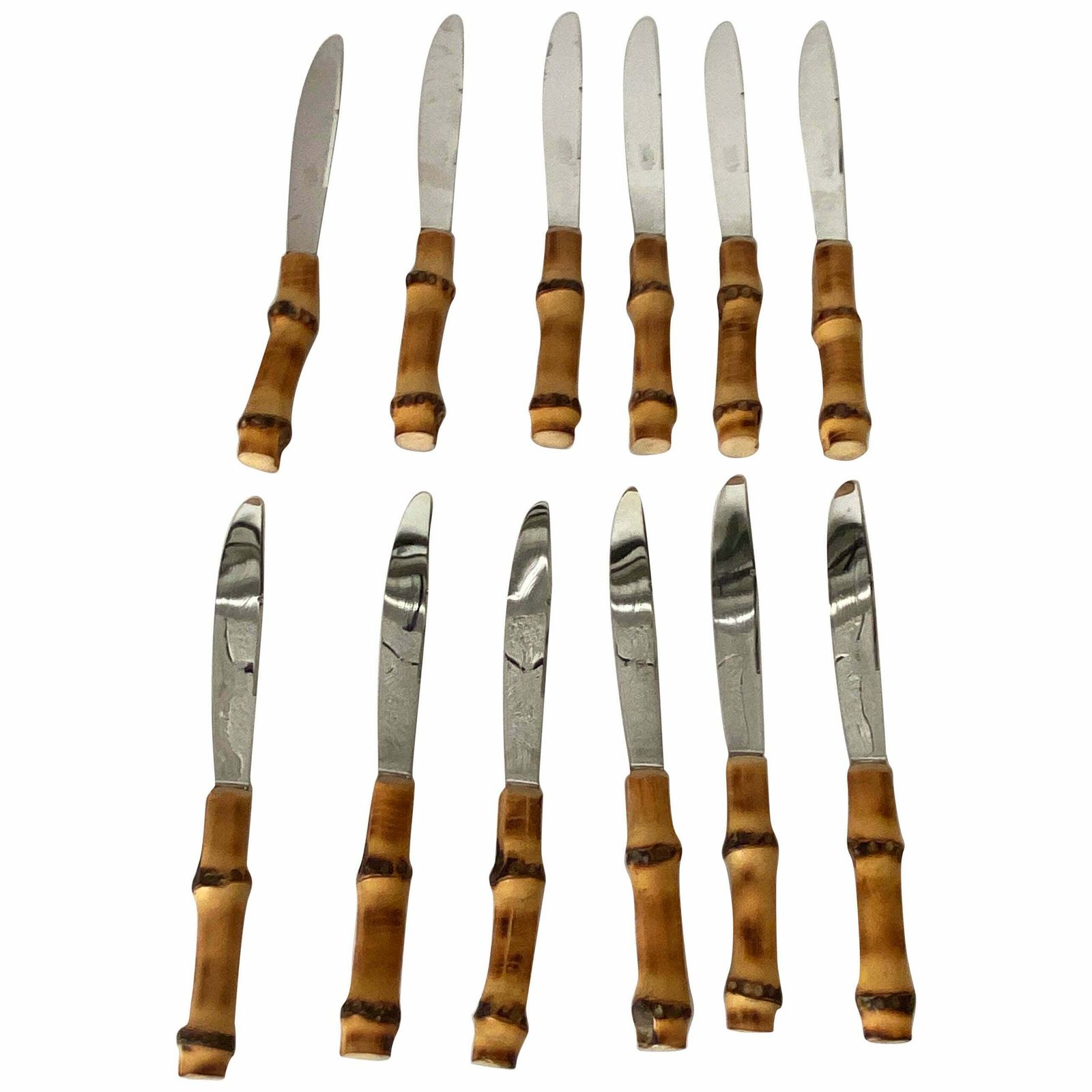 Cutlery France 1970 Knifes Cutlery 12 Pieces In Faux Bamboo