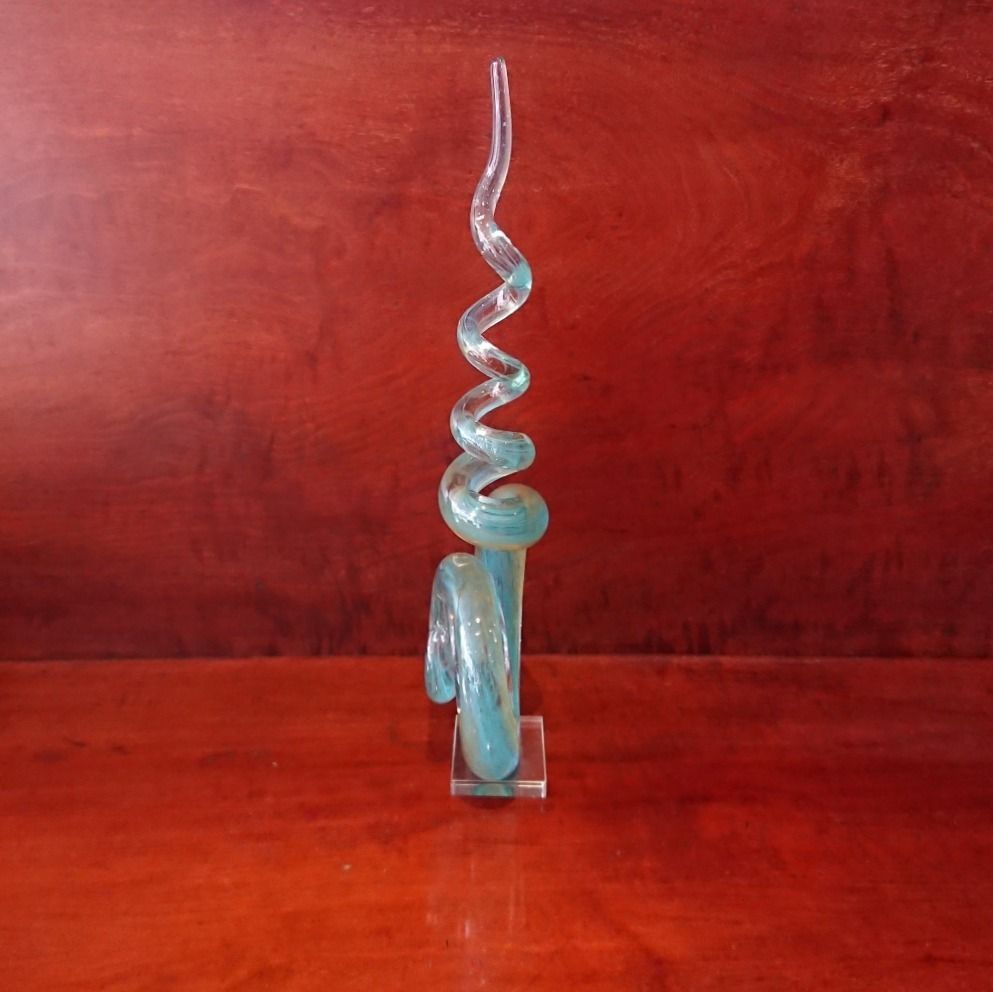 Art Glass Aqua And Yellow Spiral Sculpture photo 65.0