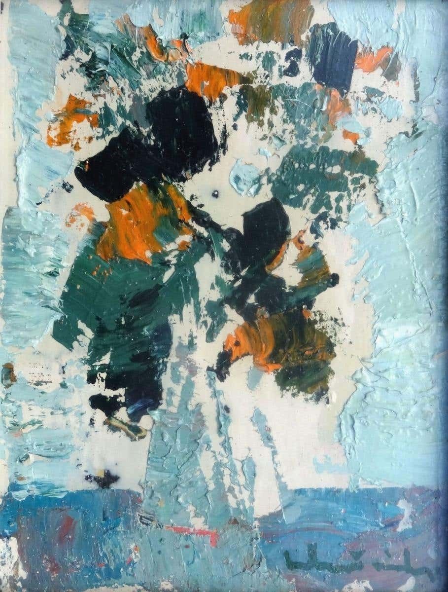 Laimdots Murnieks Flowers On A Blue Background 1999, Cardboard, Oil, 1999