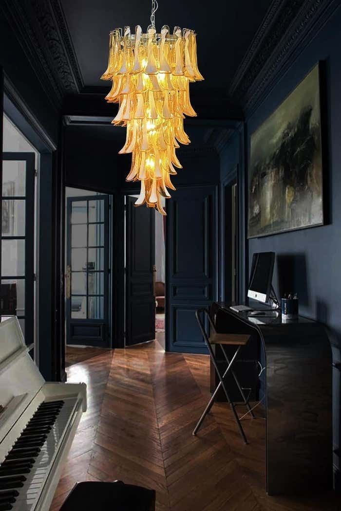 Huge Italian Murano Glass Spiral Chandeliers, 83 Amber Glass Petals photo furniture