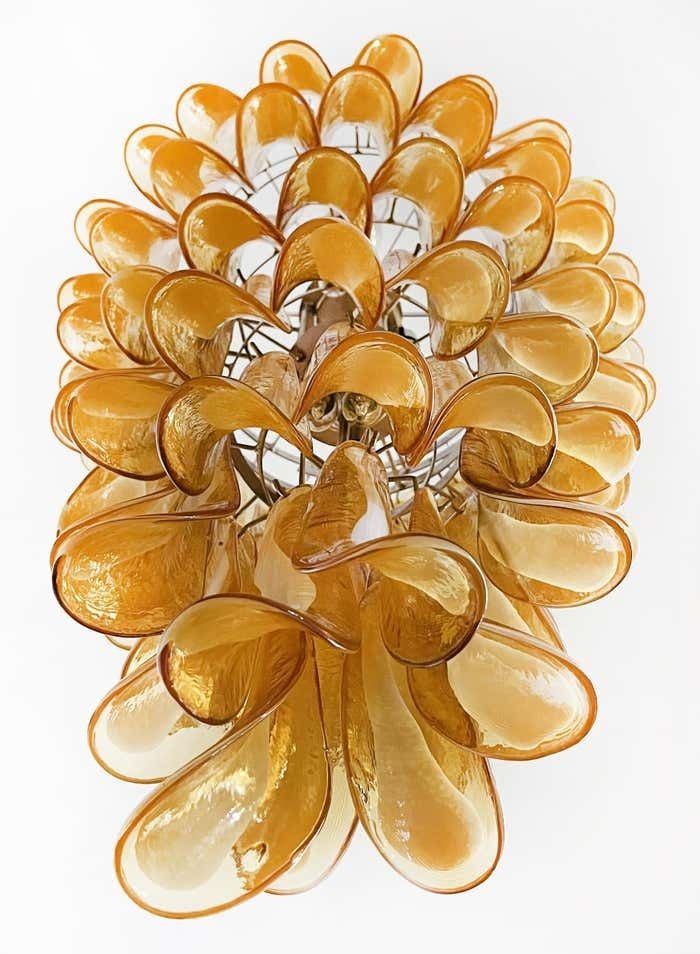 Huge Italian Murano Glass Spiral Chandeliers, 83 Amber Glass Petals photo Lighting