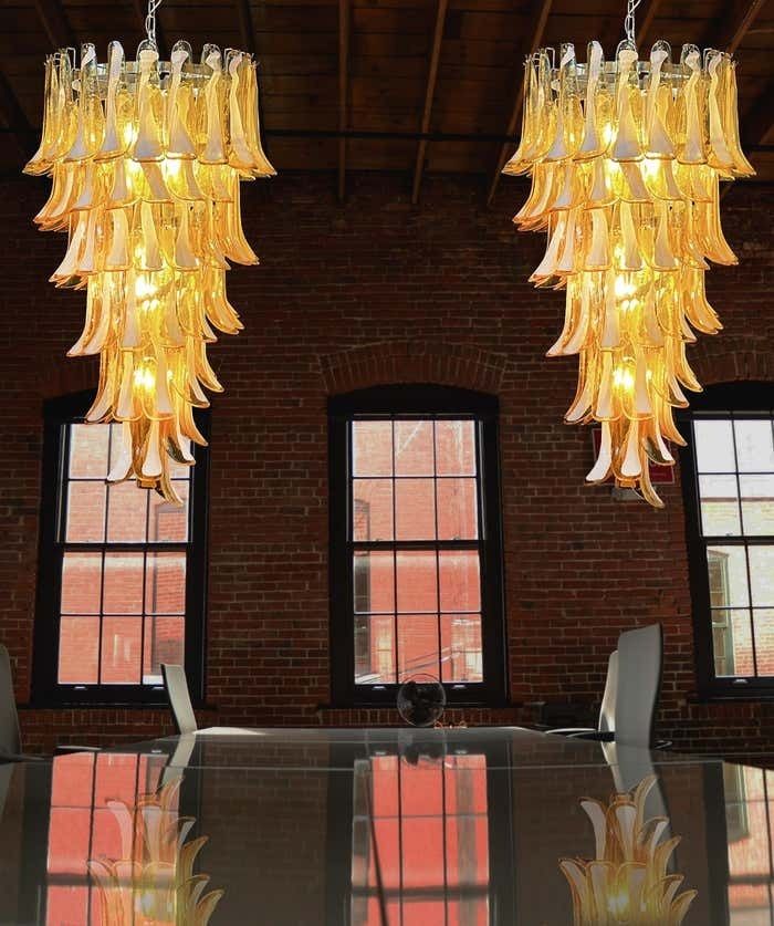 Huge Italian Murano Glass Spiral Chandeliers, 83 Amber Glass Petals photo 7344.0